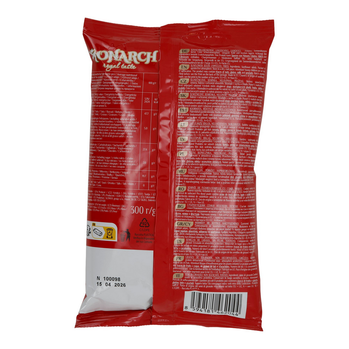 300g Monarch Roasted Sunflower Seeds Bag Jumbo 'Striped Giant' - Product of Czechia