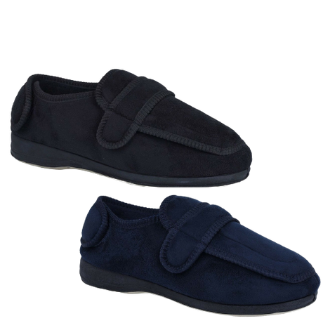 GROSBY Bi-Fold Mens Slippers Scuffs Shoes Indoor Outdoor Memory Foam Moccasins - Black