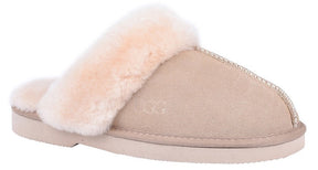 GROSBY Doe Womens Sheepskin Slippers (Ladies Slip-On UGG Scuffs) - Beige