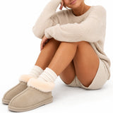 GROSBY Womens Princess UGG Boots - Beige (Genuine Sheepskin/Suede Leather Slippers)