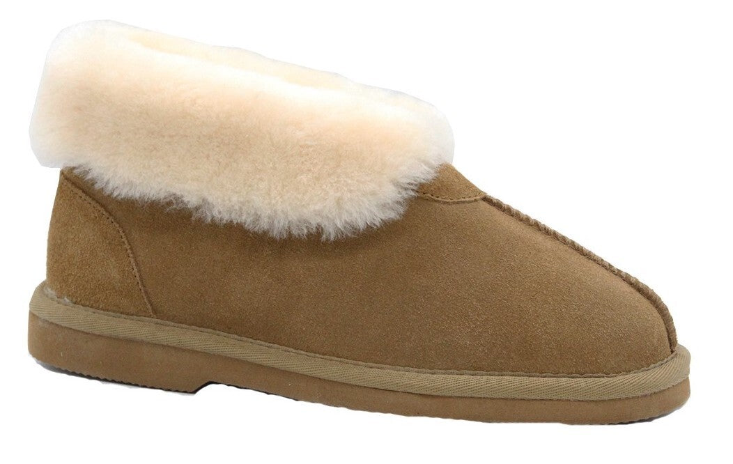 GROSBY Womens Princess UGG Boots Genuine Sheepskin Suede Leather Slippers - Chestnut