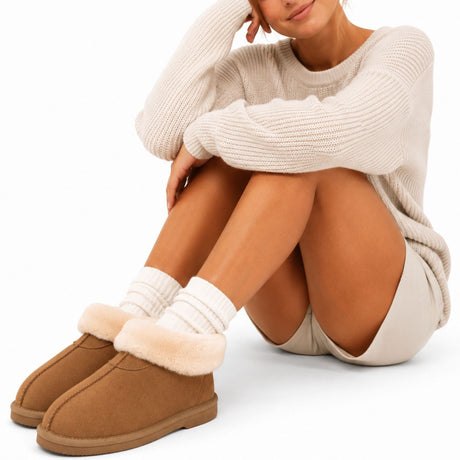 GROSBY Womens Princess UGG Boots - Chestnut (Genuine Sheepskin/Suede Leather Slippers)