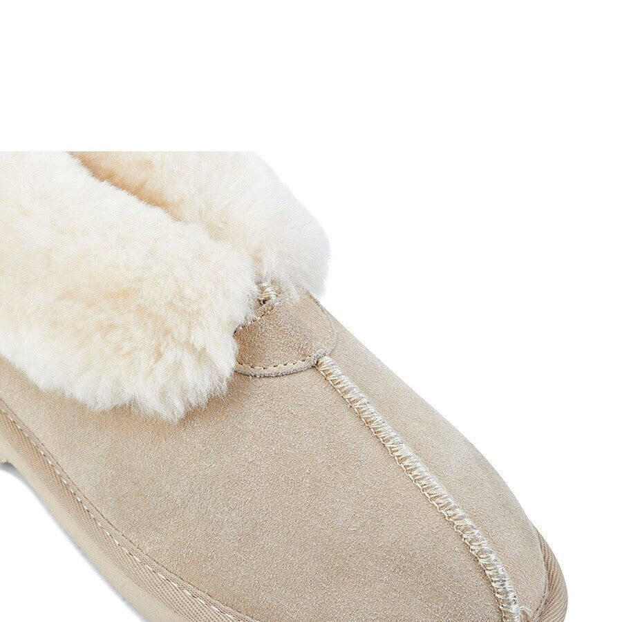 GROSBY Womens Princess UGG Boots Genuine Sheepskin Suede Leather Slippers - Beige