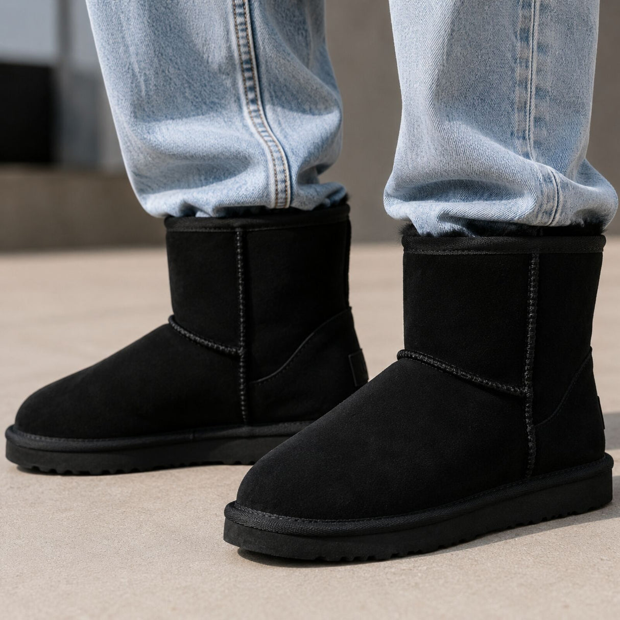 GROSBY Jackaroo Mens Short UGG Boots - Black (Genuine Sheepskin/Suede Leather Slippers)
