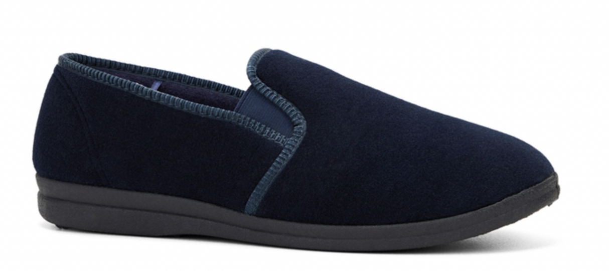 GROSBY Percy Mens Slippers - Navy Blue (Casual Slip-On Indoor/Outdoor Shoes)