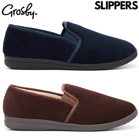 GROSBY Percy Mens Slippers Shoes Indoor Outdoor Casual Slipper Moccasins - Chocolate