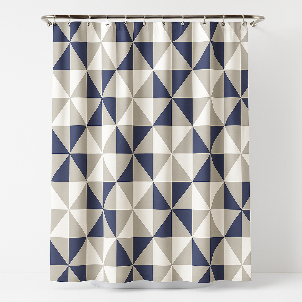Blue Diamond Printed Polyester Shower Curtain - 180x180cm (Rings Included)