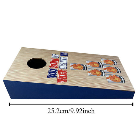 Mini Cornhole Drinking Game Set with 4 Shot Glasses 8 Bean Bags Wooden Toss Board