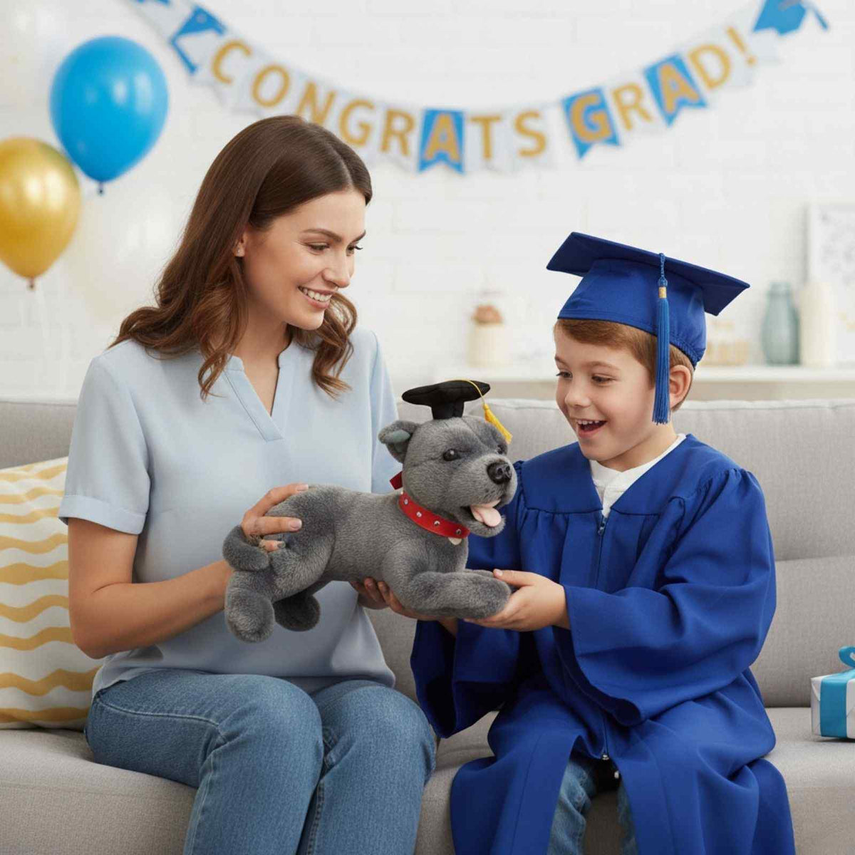 Bocchetta Flint 35cm Lying Graduation Staffy Plush Toy - Grey (Stuffed Animal Dog Grad Gift)