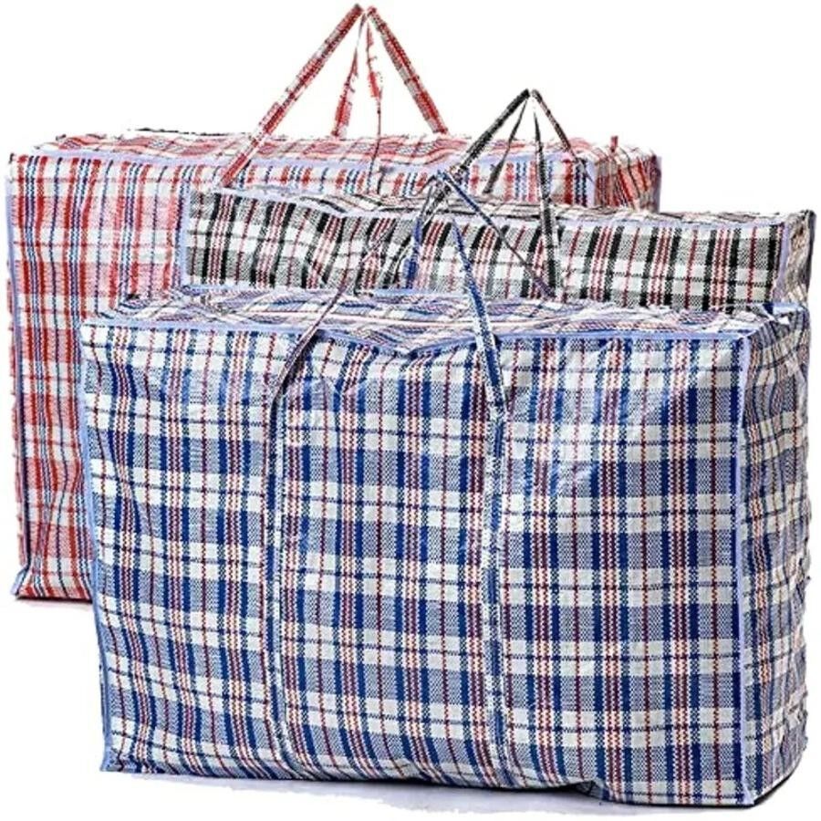 10x Medium Checkered Bags Pack - Striped Packing & Shopping Bags - 65cm x 60cm x 25cm