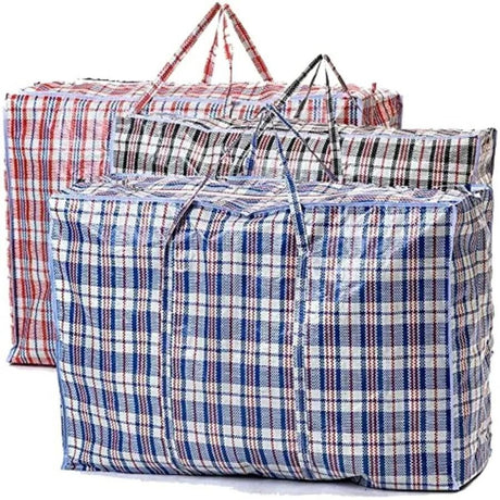10x Medium Checkered Bags Pack - Striped Packing & Shopping Bags - 65cm x 60cm x 25cm