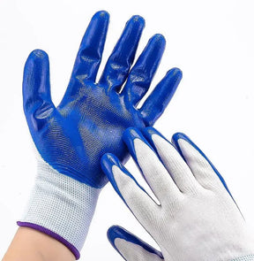 12x Disposable Nitrile Gloves - Rubber Coated Safety Work Gloves (Bulk) - White/Blue