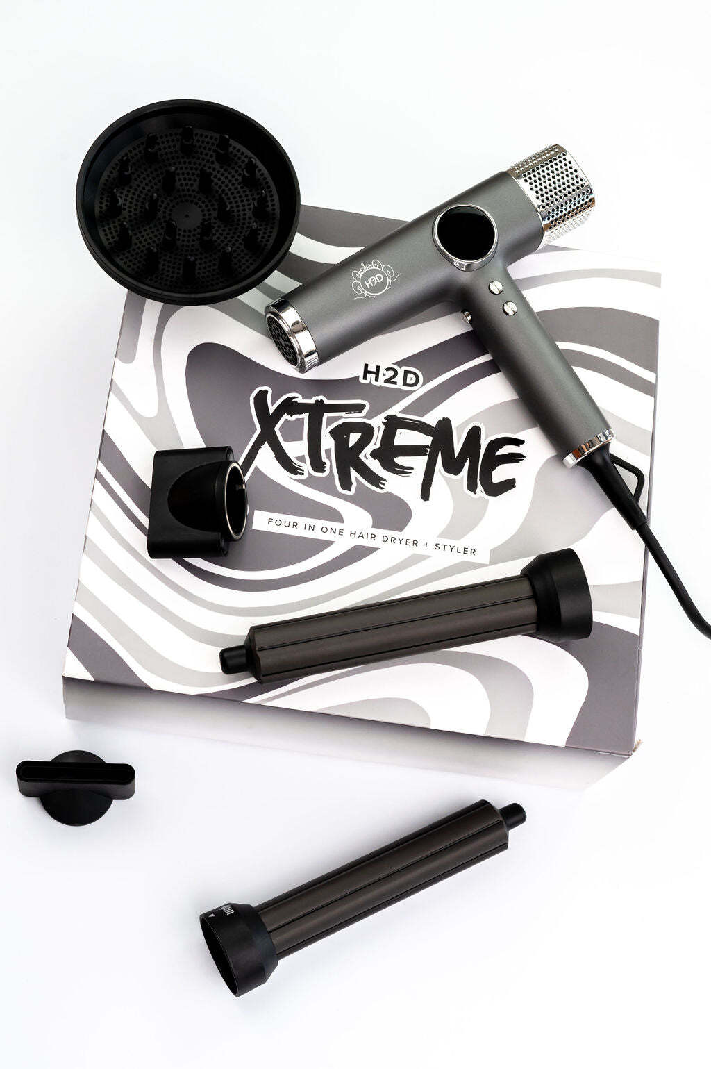 H2D 4-in-1 Ionic Magnetic Hairdryer + Styler Styling Iron - Space Grey