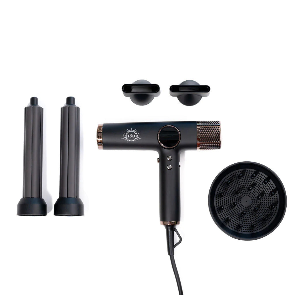 H2D 4-in-1 Ionic Magnetic Hairdryer + Styler Styling Iron - Black