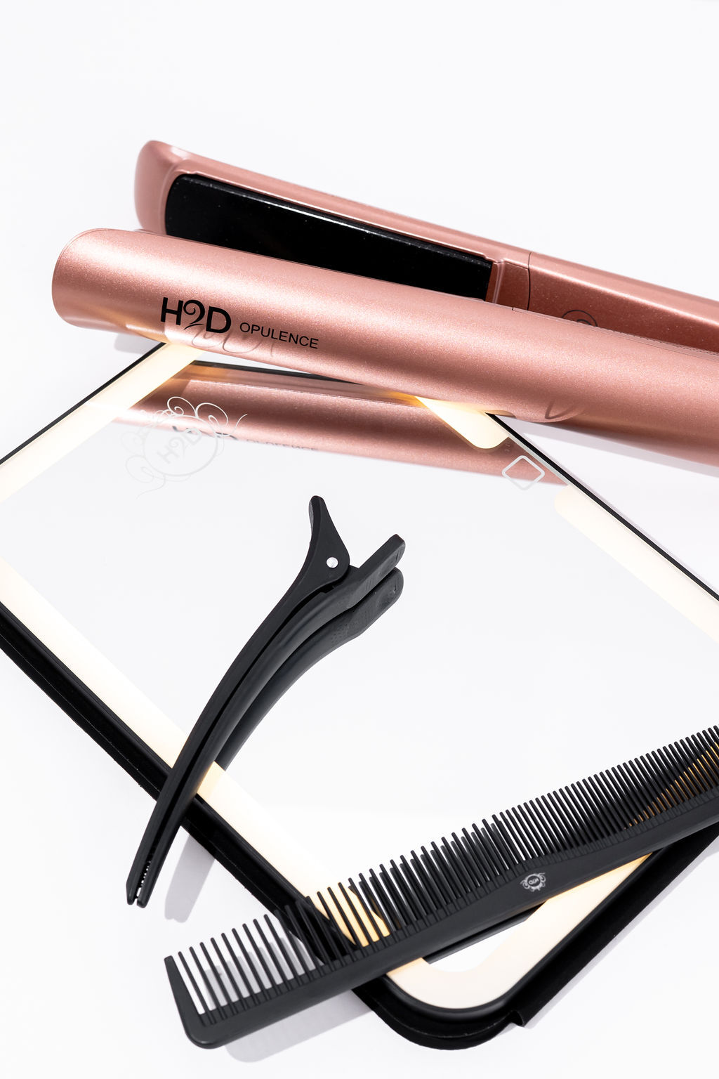 H2D Opulence Professional Ionic Hair Straightener w/ LED Mirror in Rose Gold