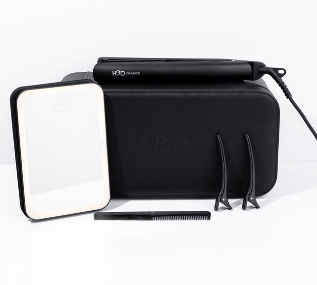 H2D Opulence Professional Ionic Hair Straightener w/ LED Mirror in Satin Black