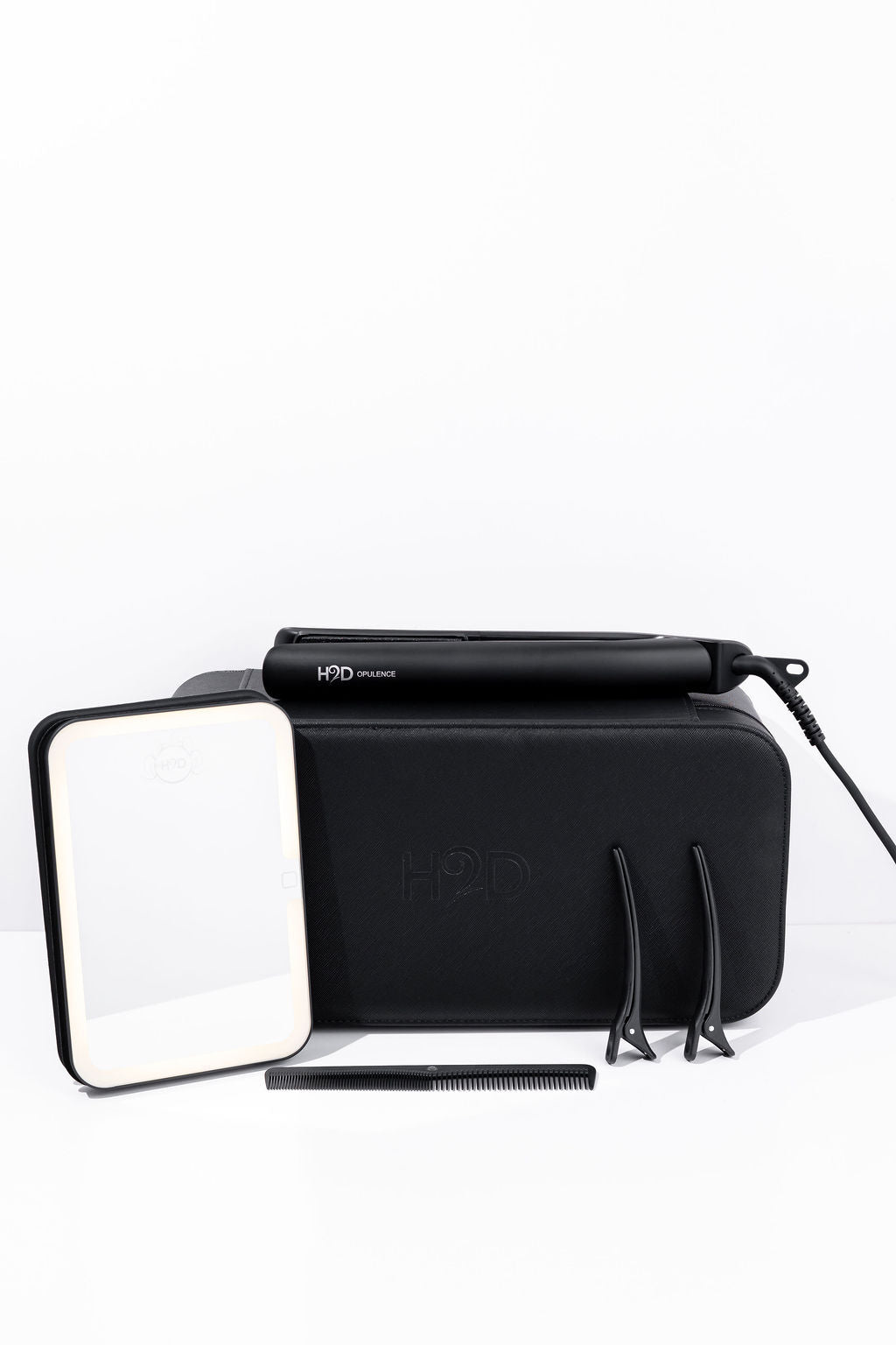 H2D Opulence Professional Ionic Hair Straightener w/ LED Mirror in Satin Black