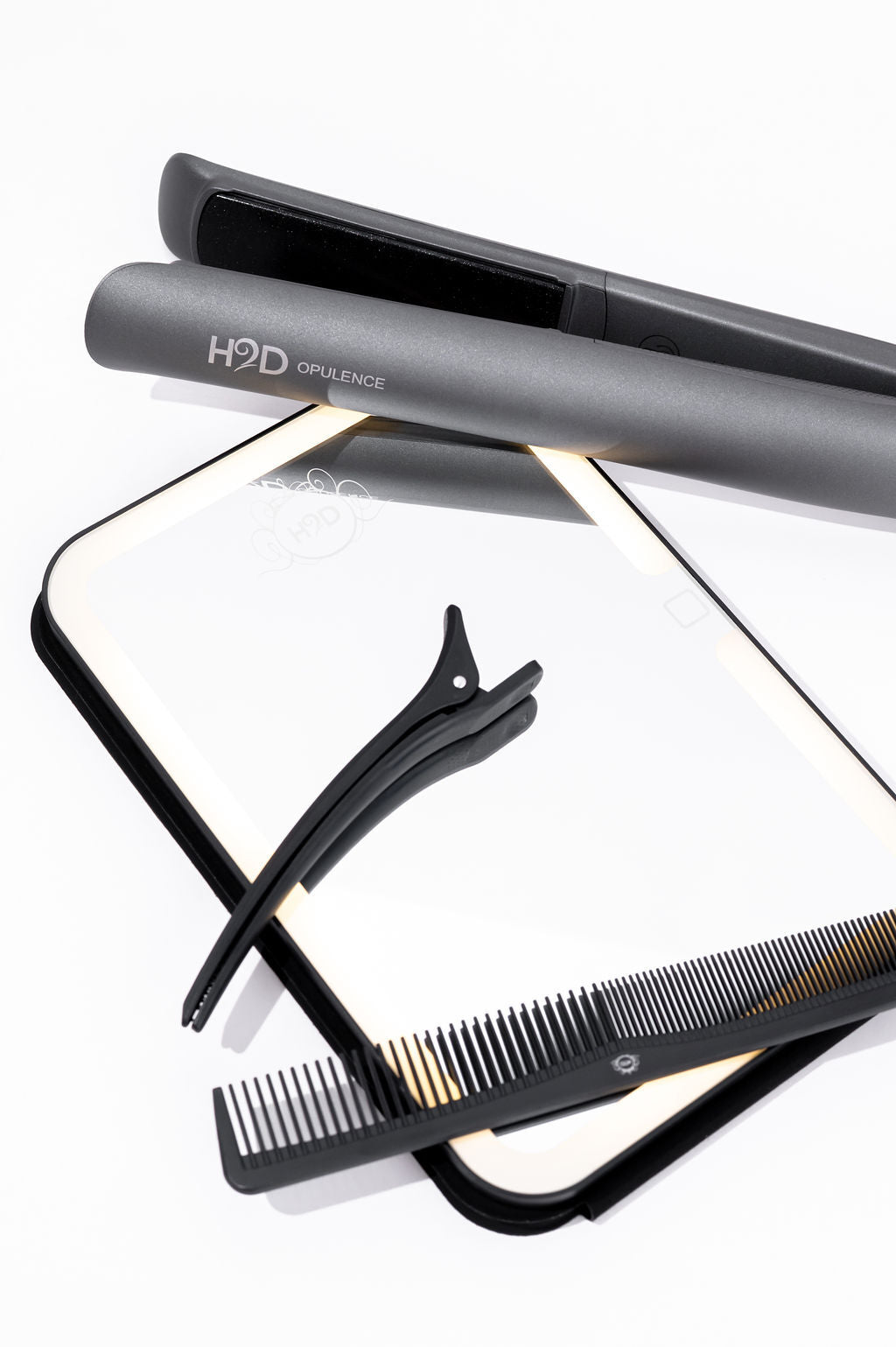 H2D Opulence Professional Ionic Hair Straightener w/ LED Mirror in Space Grey