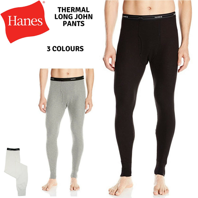 HANES Men's Thermal Cotton Long Johns Ankle Length Pants Underwear Bottoms - White