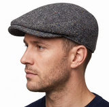 Hanna Hats Mens Irish Country Vintage Tweed Flat Cap - Grey (Wool Lined Ivy Hat)