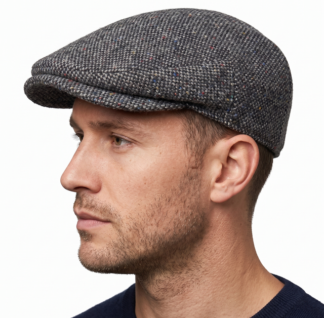 Hanna Hats Mens Irish Country Vintage Tweed Flat Cap - Grey (Wool Lined Ivy Hat)