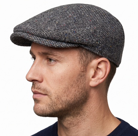 Hanna Hats Mens Irish Country Vintage Tweed Flat Cap - Grey (Wool Lined Ivy Hat)