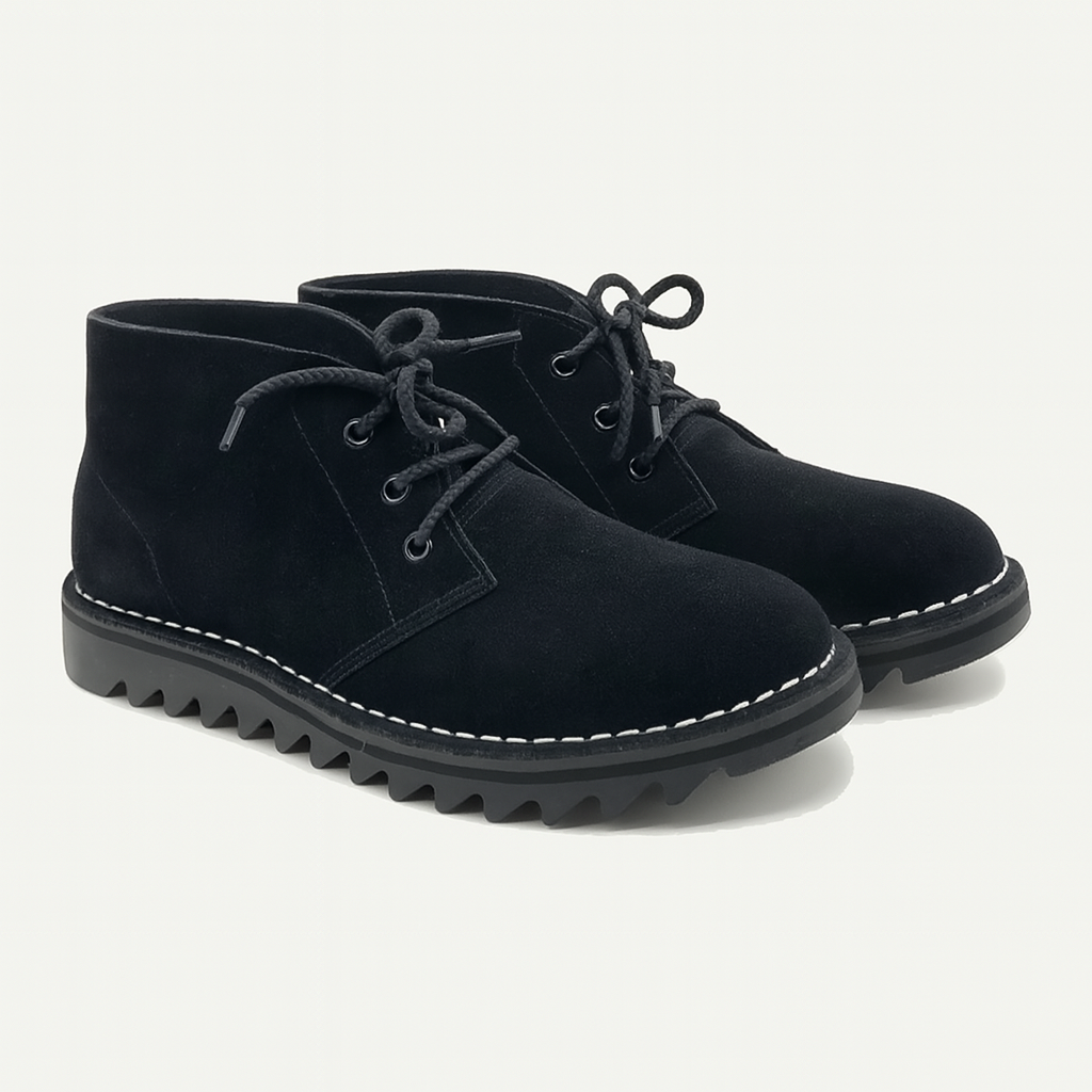 Ripple Sole Mens Harley Suede Leather Desert Boots Chukka Shoes Lace Up - Black