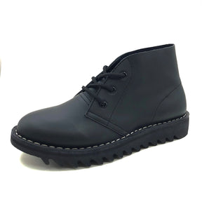 Ripple Sole Mens Harley Smooth Leather Desert Boots - Black (Lace Up Chukka Shoes)