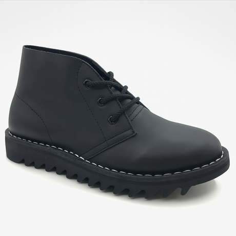 Ripple Sole Mens Harley Smooth Leather Desert Boots Chukka Shoes Lace Up - Black