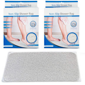 2x Anti Slip Loofah Shower Rug - Non Slip Carpet Bath Mat - Grey