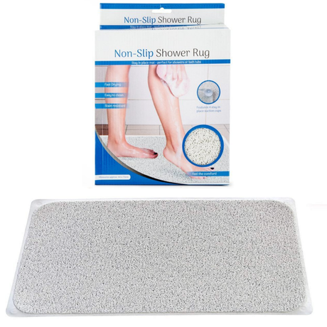 Anti Slip Loofah Shower Rug Non Slip Bathroom Bath Mat Carpet Water Drains - Grey
