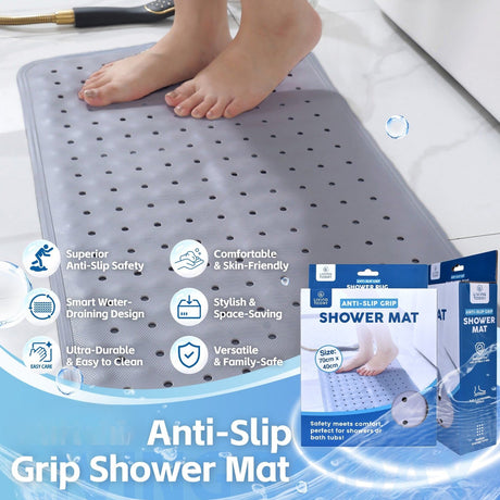 70×40 cm Anti‑Slip Grip Shower Rug Bath Mat w/ 100+ Suction Cups