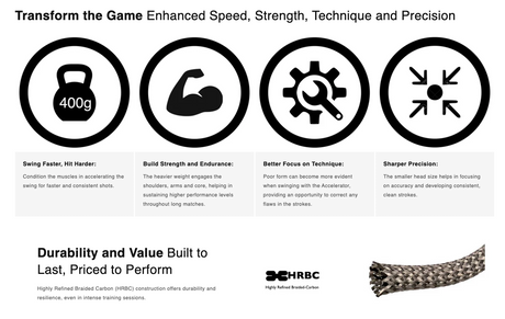 Heavy-Ball Pro Accelerator Training Tennis Racquet (400g) in White (Fully Strung)