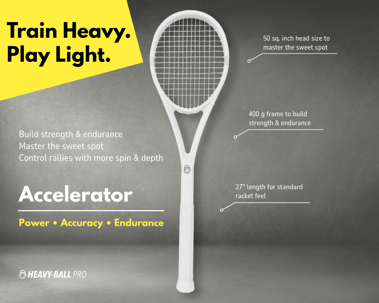 Heavy-Ball Pro Accelerator Training Tennis Racquet (400g) in White (Fully Strung)