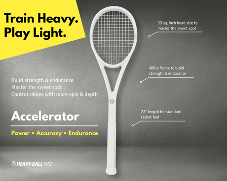 Heavy-Ball Pro Accelerator Training Tennis Racquet (400g) in White (Fully Strung)
