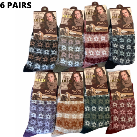 6x Womens Angora Wool Blend Socks - Soft & Warm (EU37-EU41)