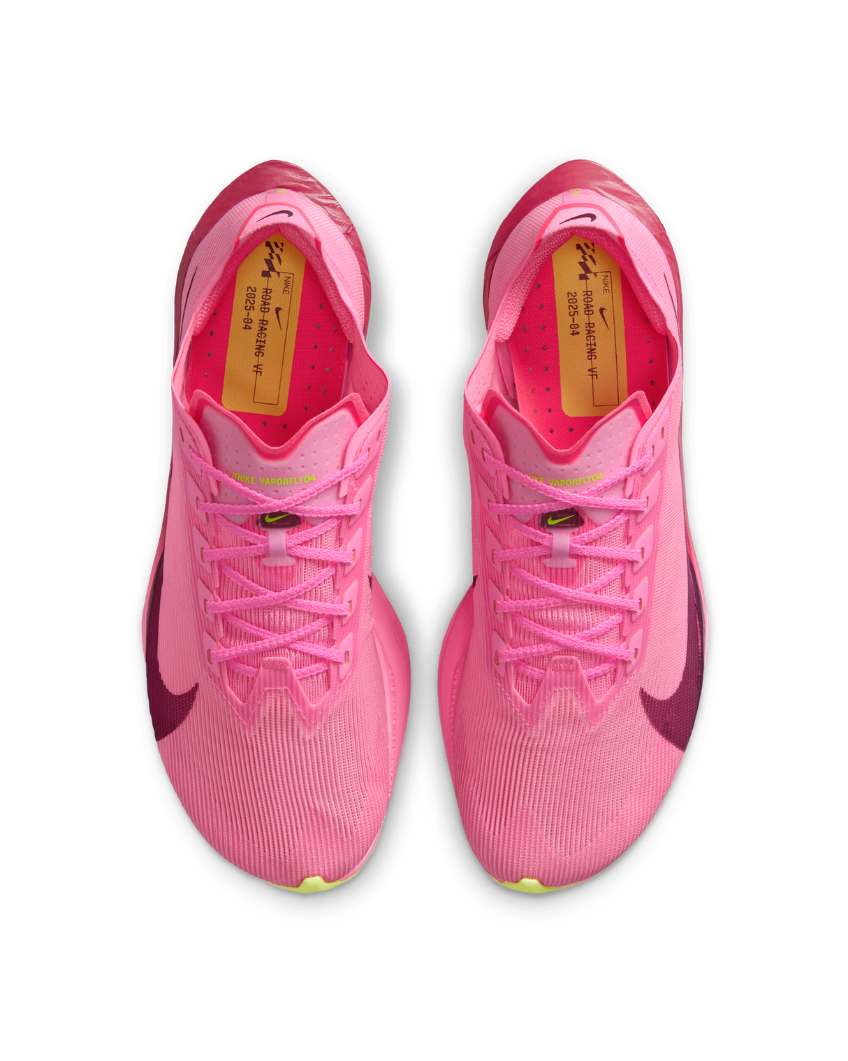 Nike Womens Vaporfly 4 Road Racing Shoes in Pink Spell/Hyper Pink/Volt Ice/Bordeaux