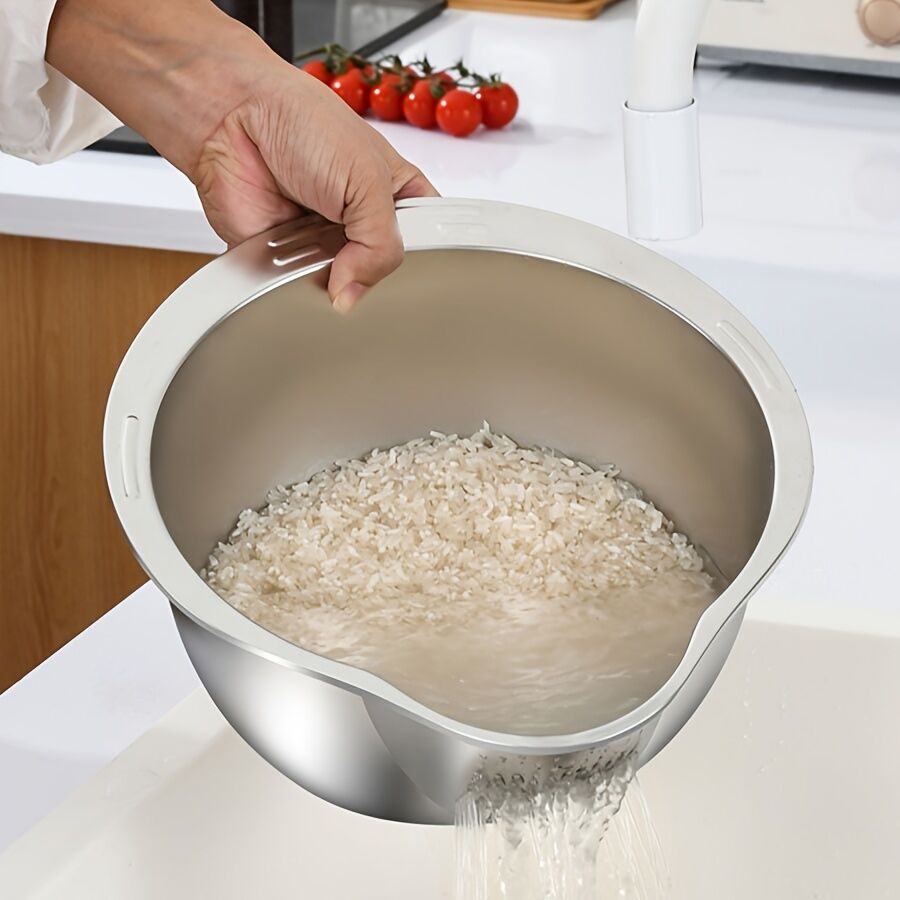 Stainless Steel Rice & Vegetable Washing Basket Drain Strainer Bowl for Kitchen in Silver