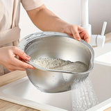 Stainless Steel Rice & Vegetable Washing Basket Drain Strainer Bowl for Kitchen in Silver