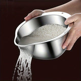 Stainless Steel Rice & Vegetable Washing Basket Drain Strainer Bowl for Kitchen in Silver
