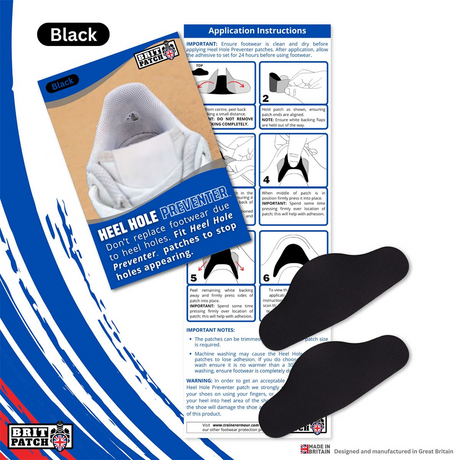 Brit Patch Trainer Armour Heel Shoe Hole Preventer Patches in Black (Made in Britain)