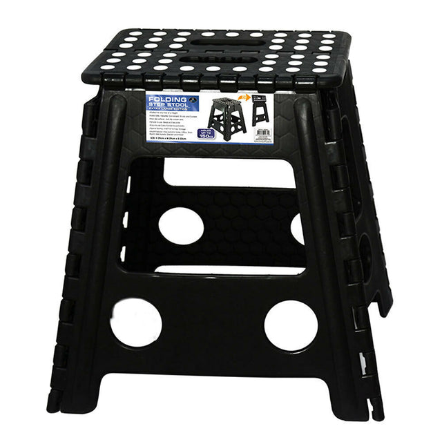 125kg Plastic Folding Step Stool 39cm Portable Chair Flat Indoor/Outdoor Home - Black
