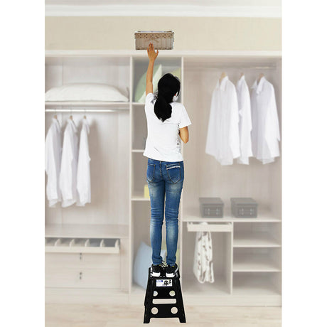 125kg Plastic Folding Step Stool 39cm Portable Chair Flat Indoor/Outdoor Home - Black