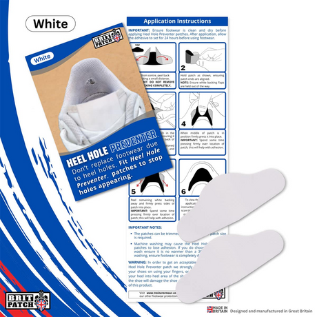 Brit Patch Trainer Armour Heel Shoe Hole Preventer Patches in White (Made in Britain)