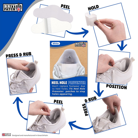 Brit Patch Trainer Armour Heel Shoe Hole Preventer Patches in White (Made in Britain)