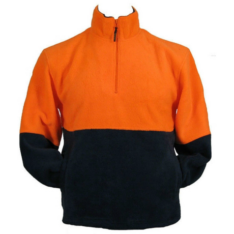 Hi Vis Polar Fleece Jumper Half Zip Safety Workwear Jacket Unisex - Orange - XS