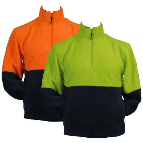 HI VIS POLAR FLEECE Jumper 1/2 Half Zip Safety Workwear Fleecy Jacket Unisex - Orange