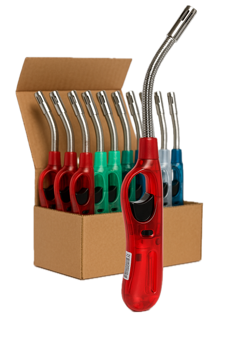 12x Clear Flexible Gas Lighter for BBQ Kitchen Cigarette w/ Safety Lock - Assorted Colours