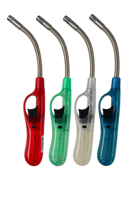 1x Clear Flexible Gas Lighter for BBQ Kitchen Cigarette w/ Safety Lock - Assorted Colours