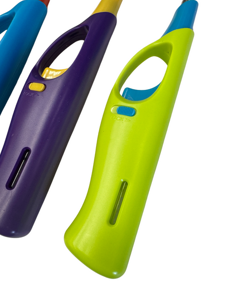 12x Flexible Gas Lighter for BBQ Kitchen Cigarette w/ Safety Lock - Assorted Colours